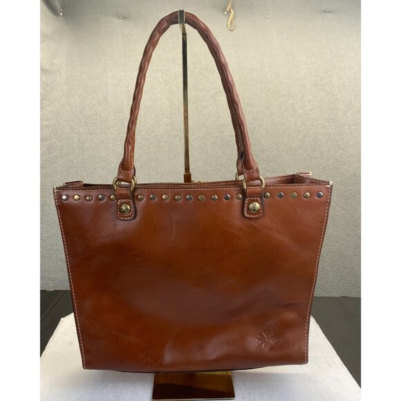 Patricia Nash Zancona Tote Brown Leather Shoulder‎ Bag Studded Double Handle - Picture 1 of 15